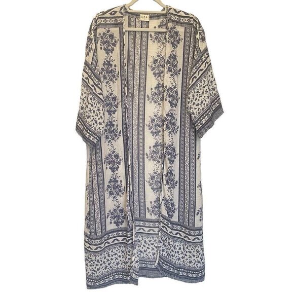 H.I.P. Blue Floral Beach Coastal Long Kimmo Swimsuit Coverup Women’s Size Small - Picture 1 of 5